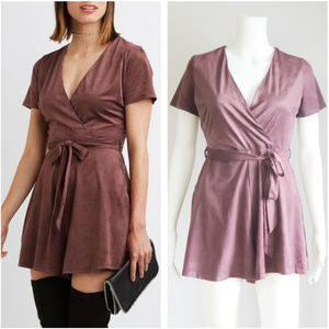 Plum Wrap Romper Suede Romper Belted Romper XS/S